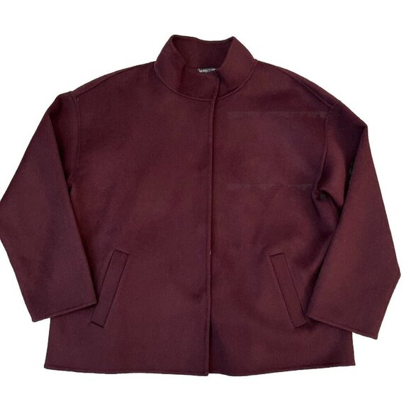 Eileen Fisher Brushed Wool Stand Collar Doubleface Boxy Coat Petite Large Cassis - Picture 1 of 9